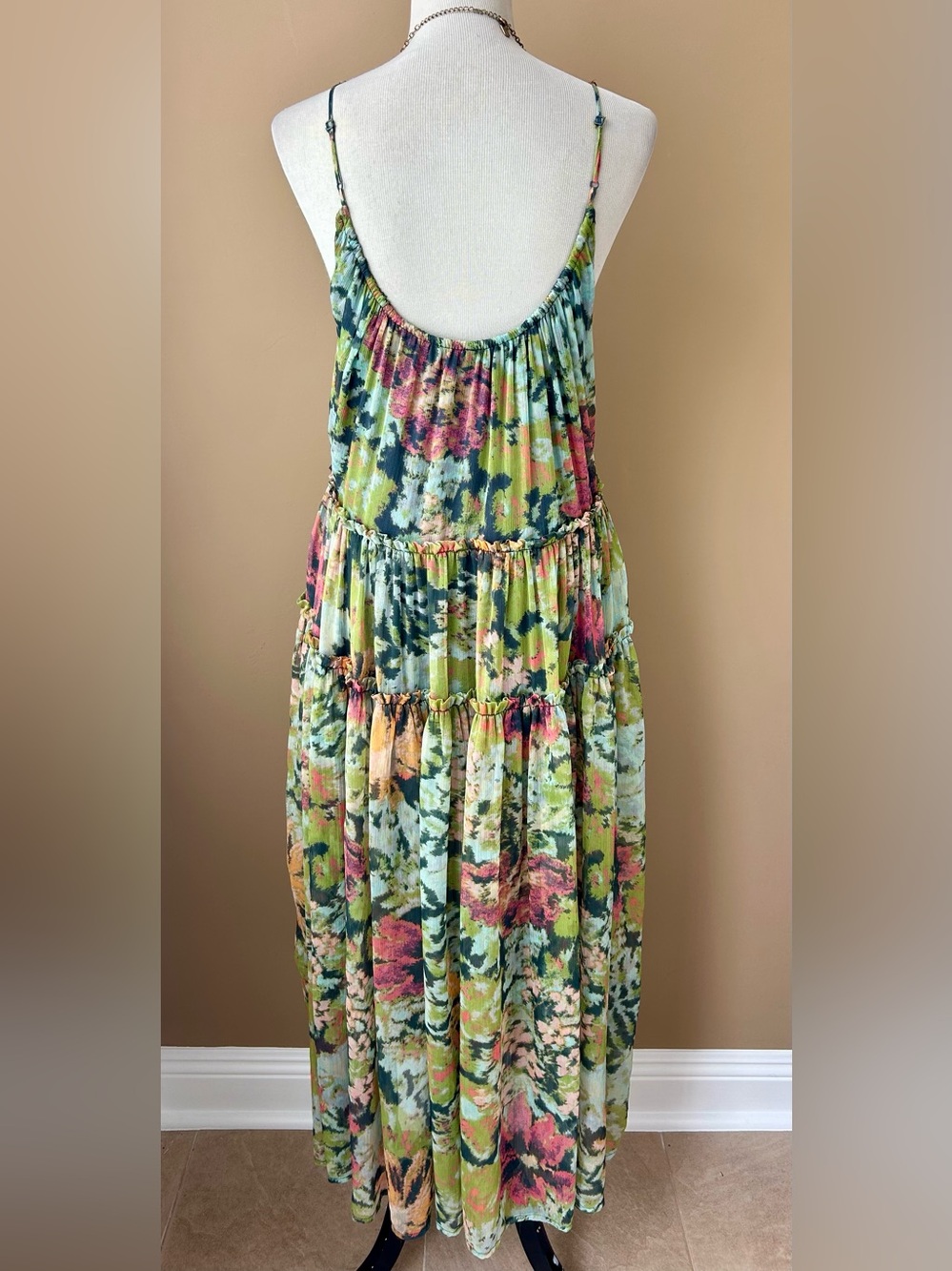 Free People Julianna Maxi Dress Green Sleeveless Tiered Ruffle Size XS - Picture 10 of 16